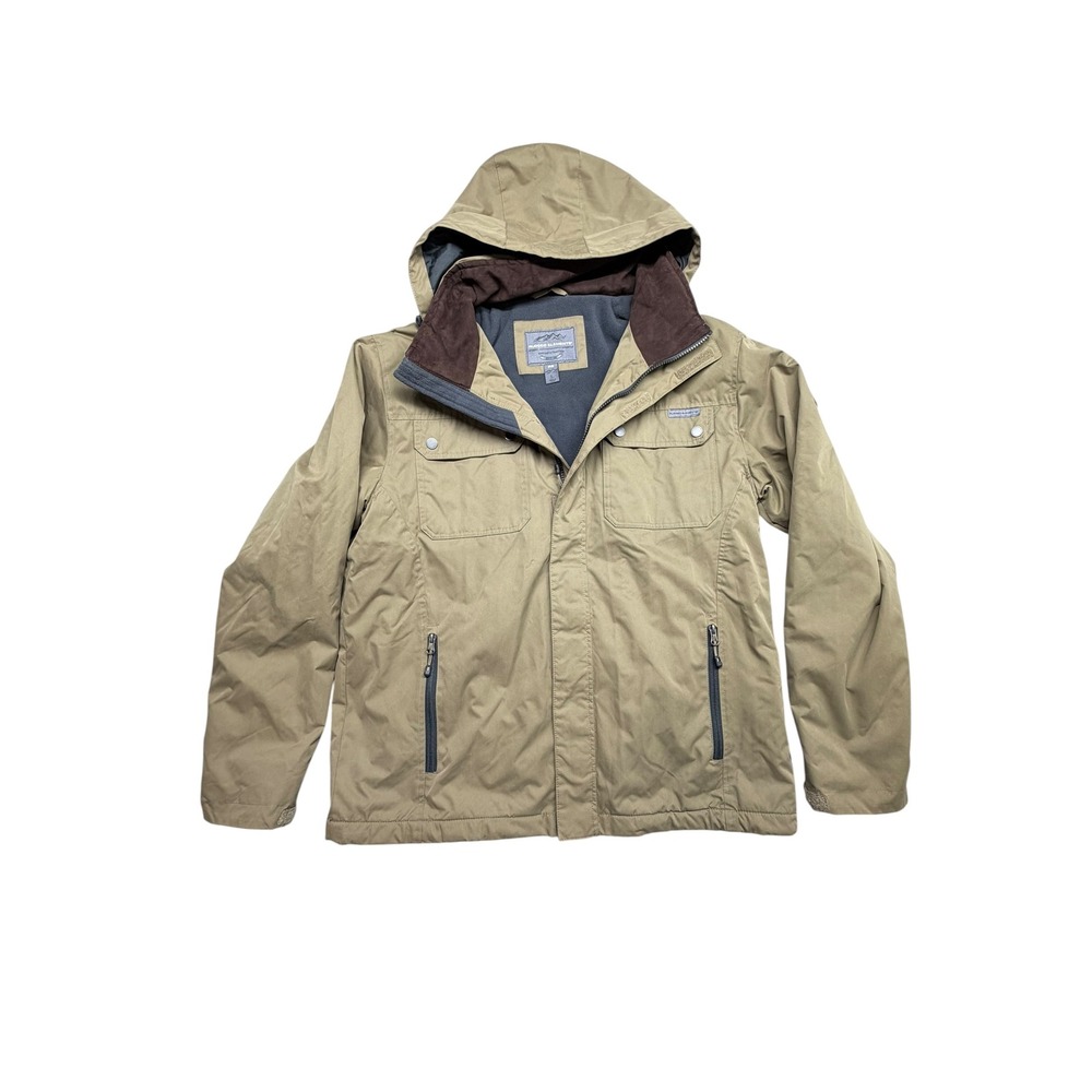 Rugged Elements Mens Khaki Tan Fleece Lined Hooded Utility Jacket Large RE